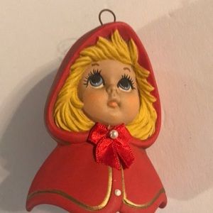 Red Hooded Girl Ornament marking inside says 94 see picture vintage as is